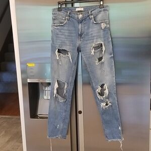 💕ZARA WOMAN💕 Slim Boyfriend Hi-Rise Destroyed Jeans